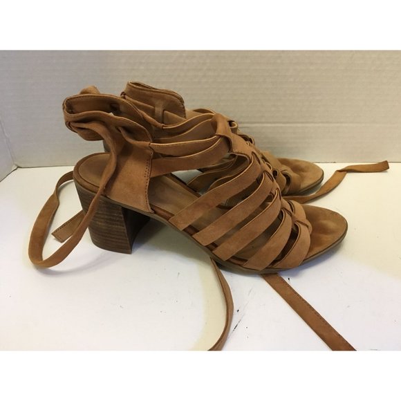 Franco Sarto 7 Brown Sueded Leather Harmon Strappy Casual Occasion Heeled Sandal - Picture 3 of 6